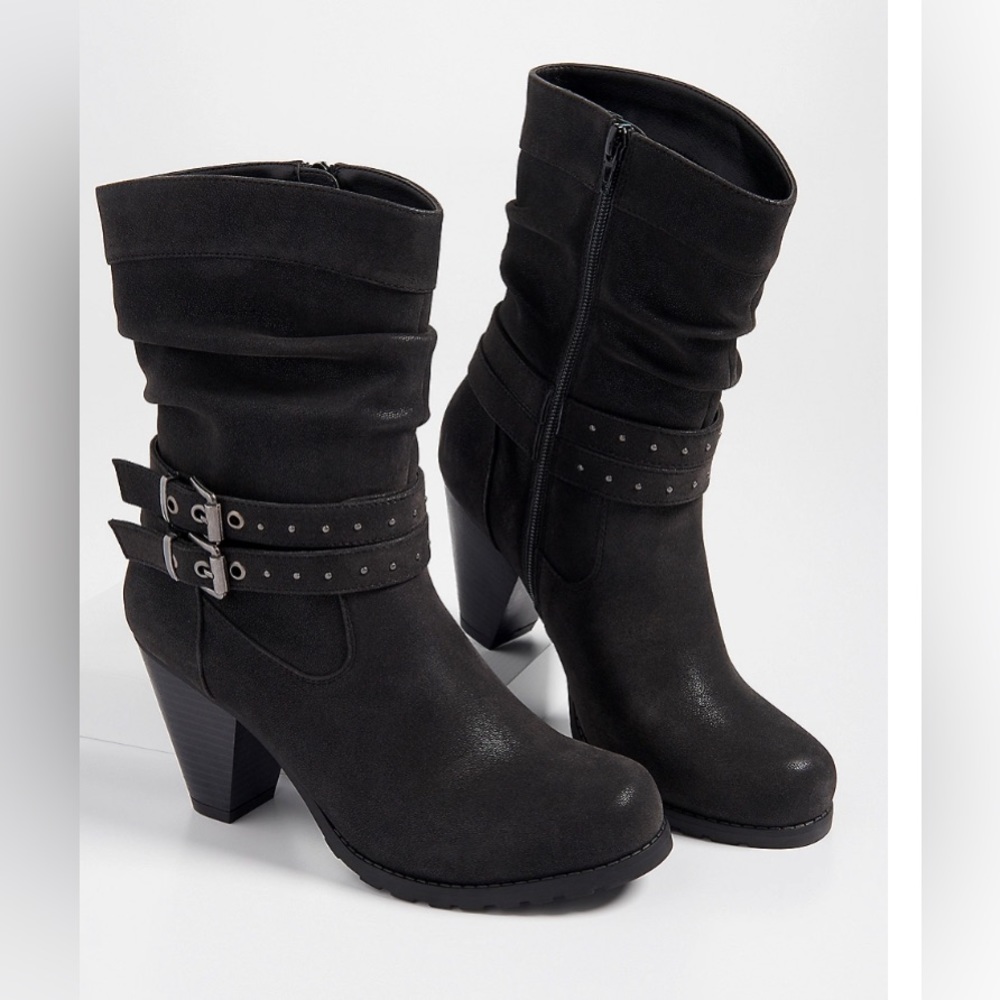 Like New! Heeled Biker/Western Bootie with Buckles and Studded Detail 8.5